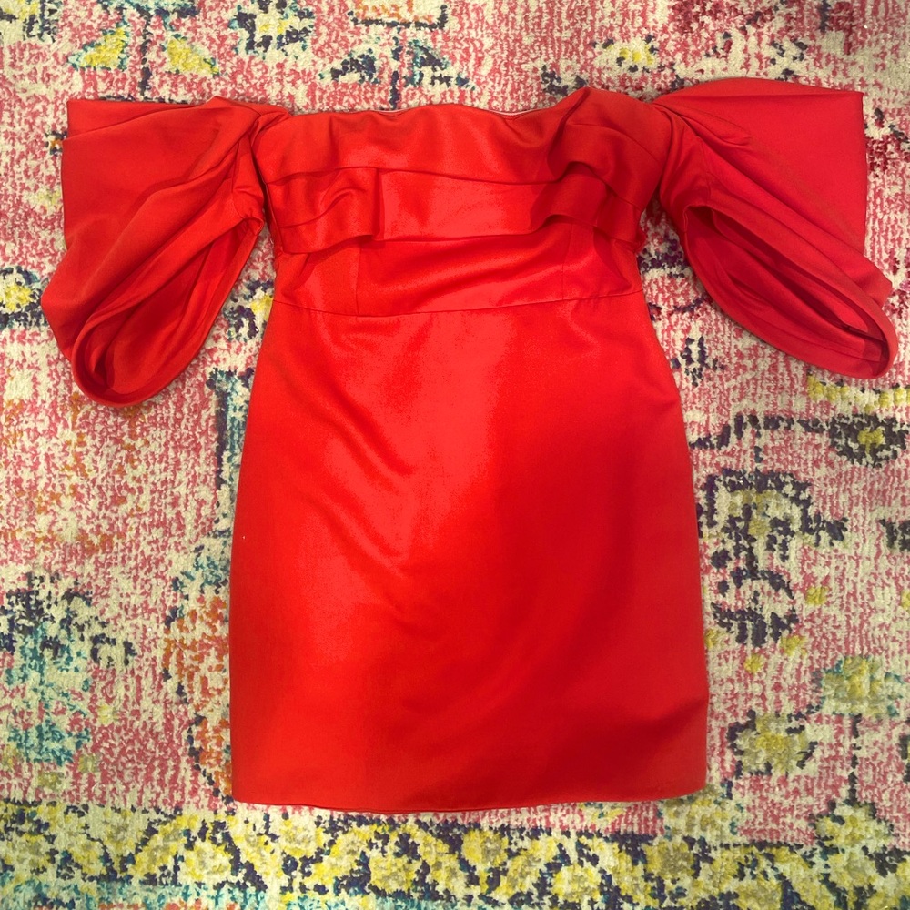 Red off the shoulder dress